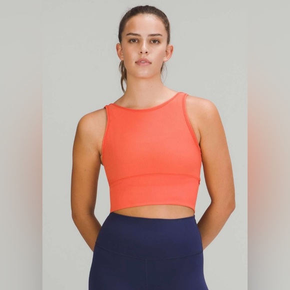 Lululemon Power Pivot Ribbed Coral Cross Tank Top - Picture 2 of 5